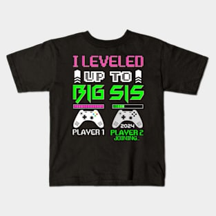 Leveled Up To Big Sister 2024 Cute  Going To Be A Big Sis Kids T-Shirt